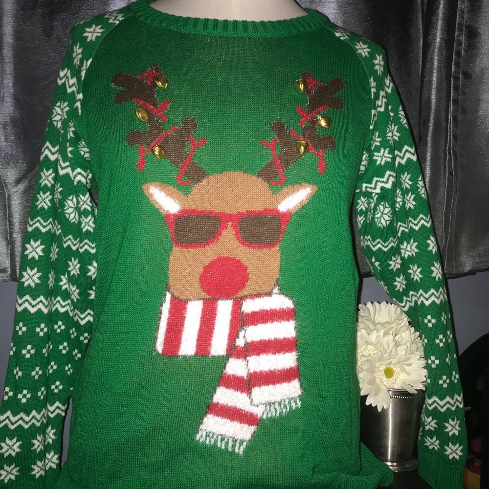 Green Reindeer Sweater.